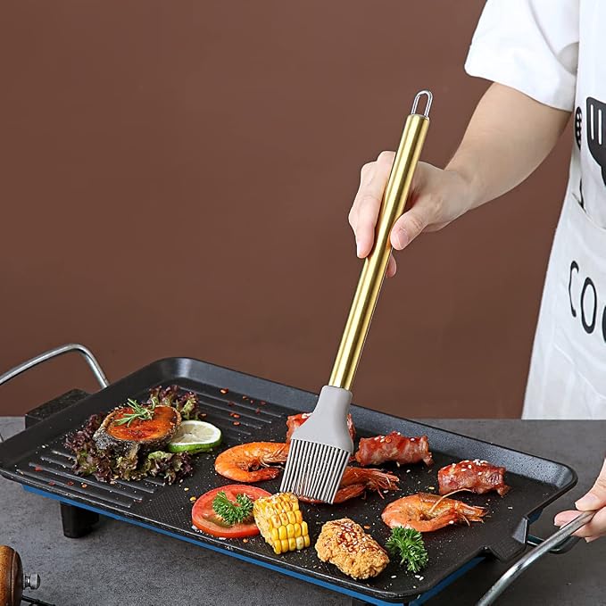 Gold Basting Brush, Berglander Non-stick Silicone Kitchen Brush For Cooking With Titanium Gold Plating Handle, Barbeque Brush, Pastry Brush, BBQ Brush, Dishwasher Safe, Easy to Clean