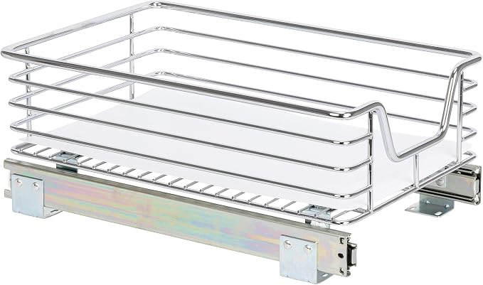 Household Essentials Chrome-Plated Steel Pull-Out Basket Organizer with Plastic Accents