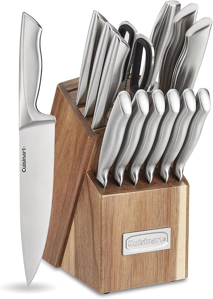 Cuisinart 15pc German Stainless Steel Hollow Handle Cutlery Block Set w/Acacia Block