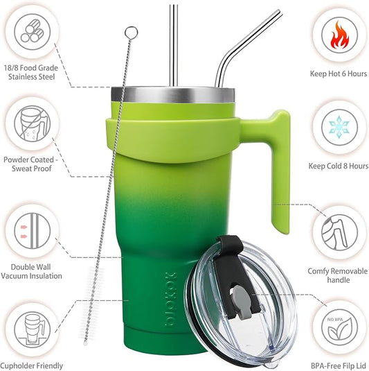 BJPKPK Tumbler With Handle And Straw 20 oz Insulated Tumbler With Lid Stainless Steel Coffee Cups Travel Mug,Bamboo Grove