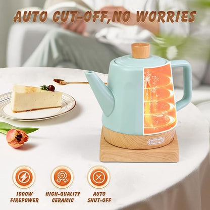 Electric Kettle Ceramic 1.2 qt, Automatic Shut Off, Fast Boiling Kettles Teapot, Hot Water Boiler For Coffee & Tea, Prevent Boil Dry, 1000W, Milky Green