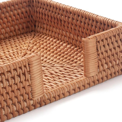 2 Pack Rattan Napkin Holder Square, Napkin Holders for Paper Napkins, 7.5" x 7.5" x 2.5", Wicker Napkin Tray, Woven Guest Towel Holder for Restaurant/Kitchen/Bathroom Napkin Holder for Table