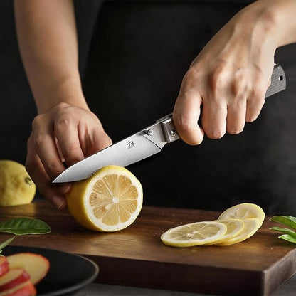SENBON 440 Stainless Steel Super Sharp Pocket Folding Chef Knife Peeling Utility Knife Carbon Fiber Handle Camping Barbecue Outdoor Back Clip Portable Fruit Knife