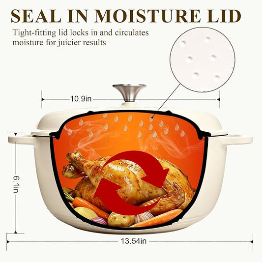 Enameled Cast Iron Dutch Oven Pot with Lid - Wildone 6QT Dutch Oven for Bread Baking, Braising, Stews, Roasting, Across All Cooktops, Oven Safe up to 500° F, Cream White