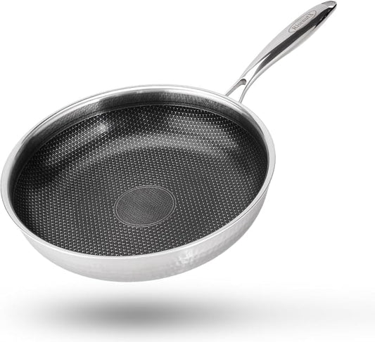 Hybrid 12 inch Stainless Steel Non Stick Skillet,Frying Pans Nonstick, PFOA Free Cookware, Dishwasher and Oven Safe, Induction Compatible