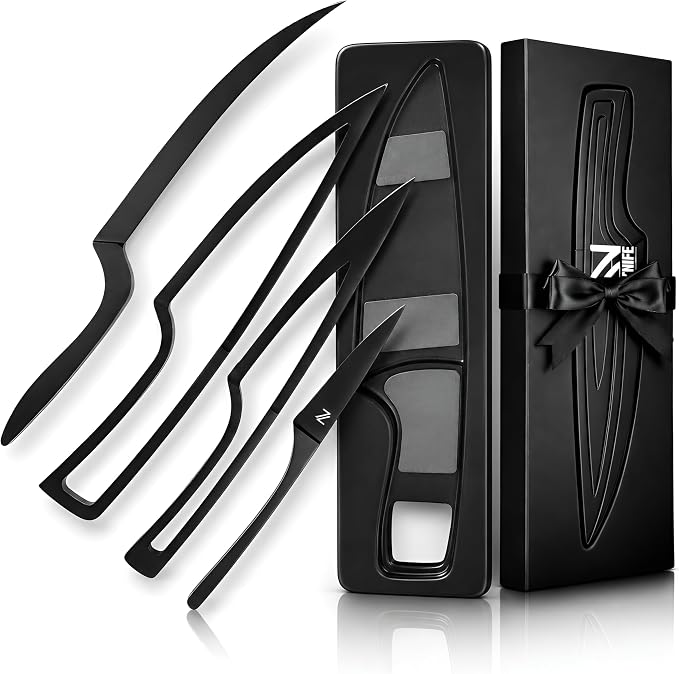 NestKnife Magnetic Kitchen Knife Set - 4 Piece VG10 High Carbon Stainless Steel Kitchen Knives with Patented Space-Saving Nesting Design & Magnetic Block - Ultra Sharp Professional Chef Knife Set
