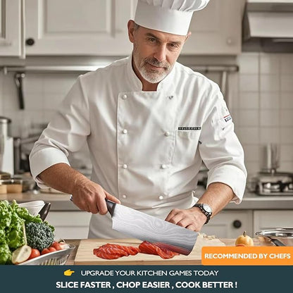 Nakiri Kitchen Knife 7" - Super Sharp Vegetable Knife, High Carbon Stainless Steel Meat & Veggie Cleaver with Gift Box, Ergonomic Non-slip Handle, Ideal Housewarming Gift