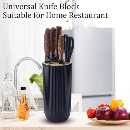 Kitchen Knife Set, Retrosohoo 6-Pieces Khaki Sharp Knife Block Set for Kitchen, Non-stick Non-slip Stainless Steel Chef Knife Set with Universal Knife Block Suitable for Home Restaurant (Black)