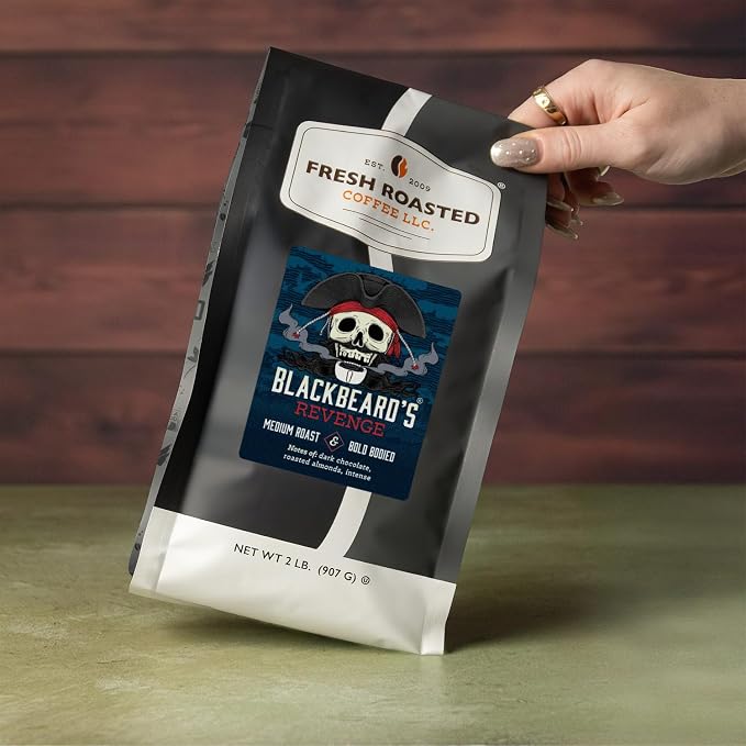Fresh Roasted Coffee, Blackbeard's Revenge Whole Bean Coffee, Medium Roast, Kosher, 2 lb (32 oz)