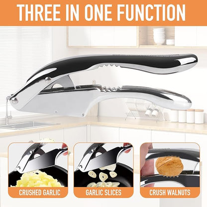 Garlic Press and Slicer 2 in 1, Heavy Duty Garlic Mincer, Crusher & Peeler Set - Perfect for Home Cooks and Professional Chefs Alike