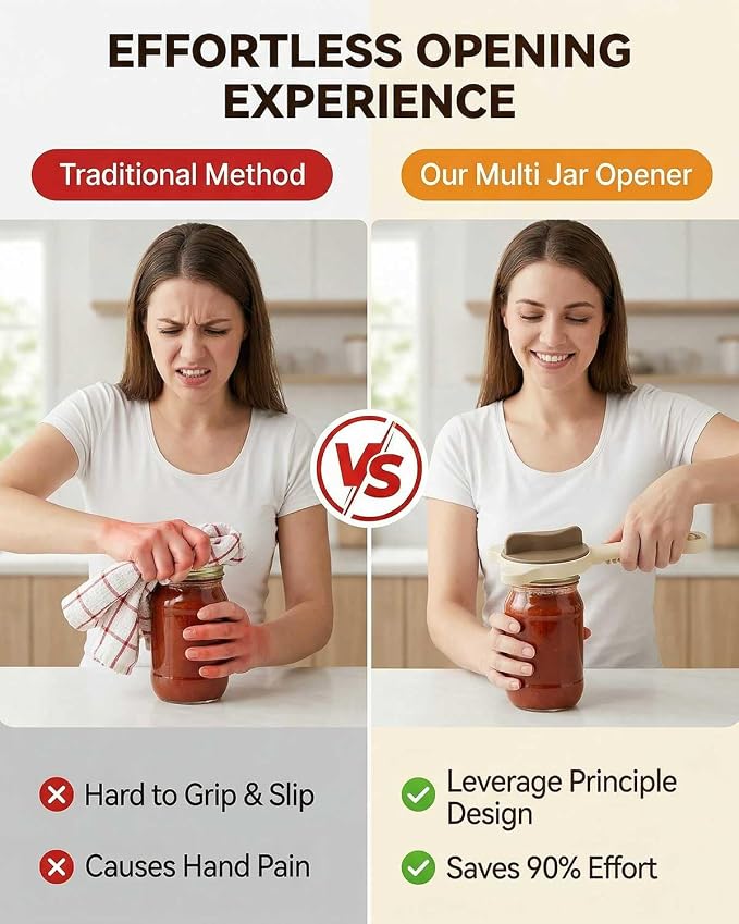 Jar Opener – 4-in-1 Adjustable Stainless Steel Secure Grip Lid Remover for Jars, Bottles & Cans, Multifunctional Kitchen Tool