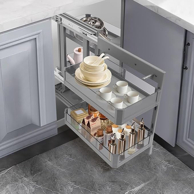 Blind Corner Cabinet Pull Out 2 Tier, Kitchen Cabinet Organizer, Left & Right Open Compatible, Blind Corner Kitchen or Bathroom Cabinets, Height Adjustable