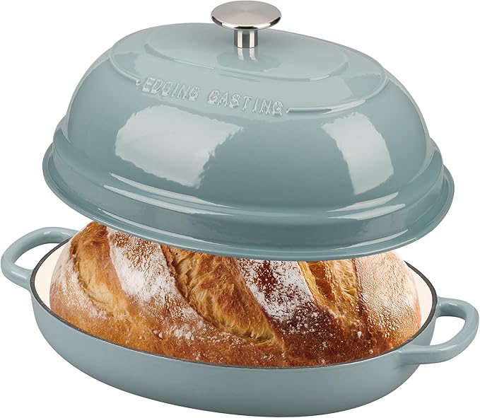 EDGING CASTING Enameled Oval Cast Iron Dutch Oven Pot with Lid, Bread Dutch Oven for Sourdough Bread Baking, Dutch Oven Bread, Bread Oven, 6QT, Seasalt