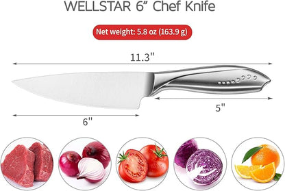 WELLSTAR Chef Knife, 6 Inch Kitchen Chef’s Knife Sharp High Carbon Stainless Steel Cooking Knife for Meat Sushi Vegetable Fruit Cutting Slicing Dicing, Useful Kitchen Gadget