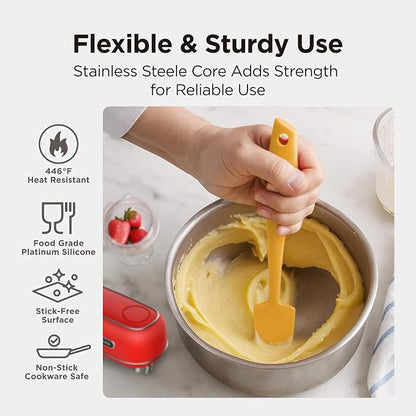 Kitchen Mama WaltzGrip Platinum Silicone Jar and Can Spatula Utensil Set: Heat-Resistant, Nonstick Scraper, Scooping, Perfect for Smoothies, Jam, Cream, Butter, Dishwasher Cooking Gadget (Yellow)