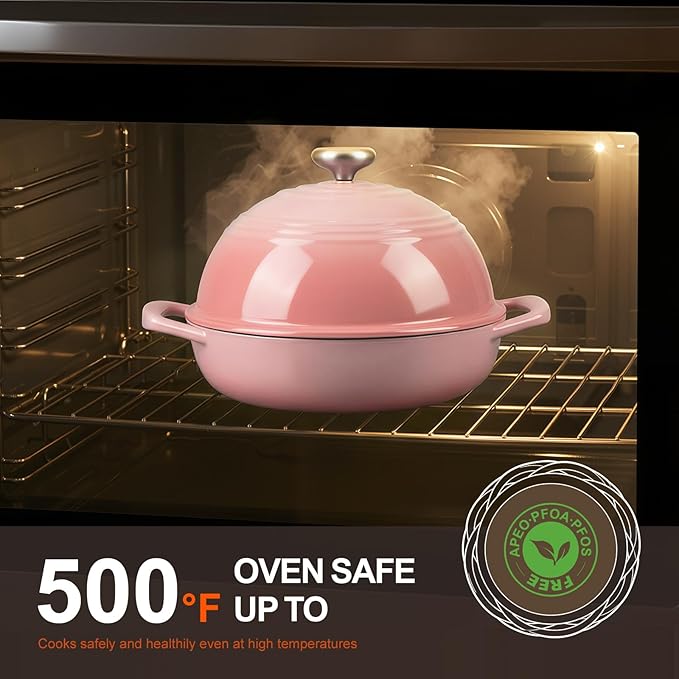 Overmont 6QT Enameled Cast Iron Bread Oven — Taller Body for Even Baking, Durable & Easy-to-Clean, Includes Dome Lid, Cotton Potholders & Cookbook, Perfect for Home Bakers & Sourdough Enthusiasts