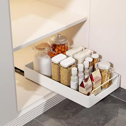 Pull Out Cabinet Organizer with Soft-Close Damping, 25x43 Cm Slide Out Pantry Shelf, Heavy Duty Kitchen Storage Solution for Spices, Jars, Cans, White