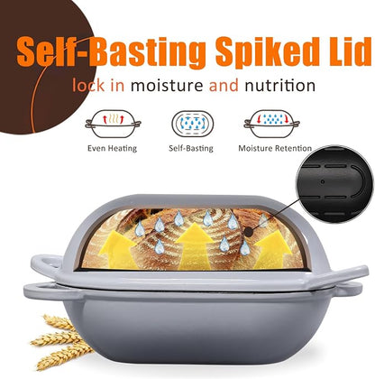 Enameled Cast Iron Sourdough Bread Oven, 2.5 QT Loaf Cast Iron Bread Pan with Lid, Oval Dutch Oven for Homemade Bread Baking, Meatloaf Pan with Lid (Light Gray)