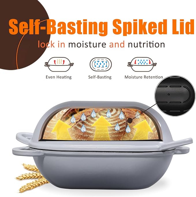 Enameled Cast Iron Sourdough Bread Oven, 5 QT Loaf Cast Iron Bread Pan with Lid, Oval Dutch Oven for Homemade Bread Baking, Meatloaf Pan with Lid (Light Gray)