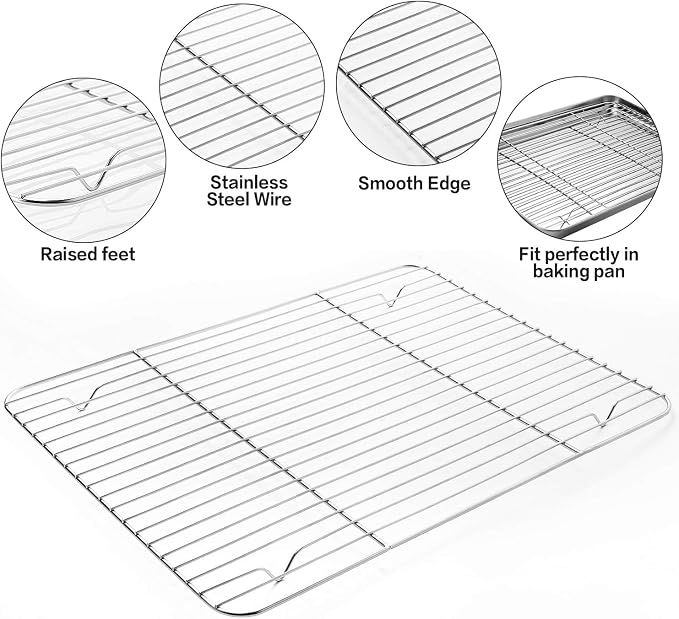 9 Pcs Stainless Steel Baking Sheet Tray Cooling Rack with Silicone Baking Mat Set, and 6 Pcs Glass Measuring Cups with Lids Set, for baking, Kitchen