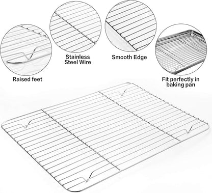 9 Pcs Stainless Steel Baking Sheet Tray Cooling Rack with Silicone Baking Mat Set, and 6 Pcs Glass Measuring Cups with Lids Set, for baking, Kitchen