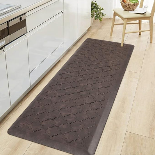 HEBE Kitchen Mat Cushioned Anti Fatigue Comfort Floor Mat Oversized 17.3"x48" Waterproof Non Slip Kitchen Rug Runner Laundry Room Rug Floor Carpet Heavy Duty Comfort Standing Mat Pads, Brown