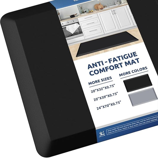 KitchenClouds Kitchen Mat Cushioned Anti Fatigue Rug 20"x39" Water Resistant, Non Slip, Standing and Comfort Desk/Floor Mats for House Sink Office (Black,0.8inch)