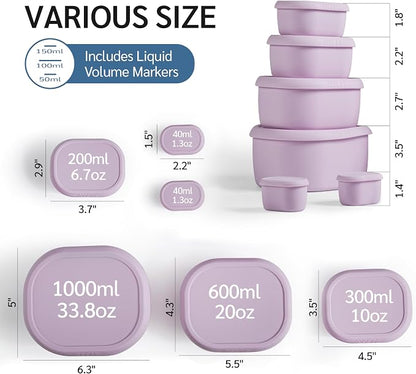 ISSEVE 6Pcs/Set Nesting Silicone Food Storage Containers with Lids, BPA Free Reusable Meal Prep Silicone Containers Lunch Box Bento Box Set (33.8oz, 20oz, 10oz, 6.7oz, 1.3oz) (Purple)