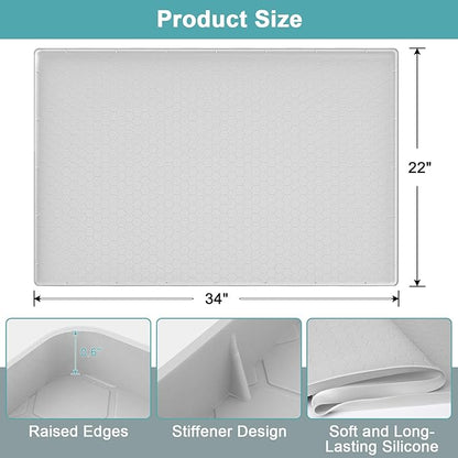 Under The Sink Mat Waterproof, Under Kitchen Sink Mat and Protector for 34" x 22" Cabinets, Under Sink Tray Organizer, Shelf Liner Cabinet Liner for Bathroom, Kitchen and Dining Room, Light Gray