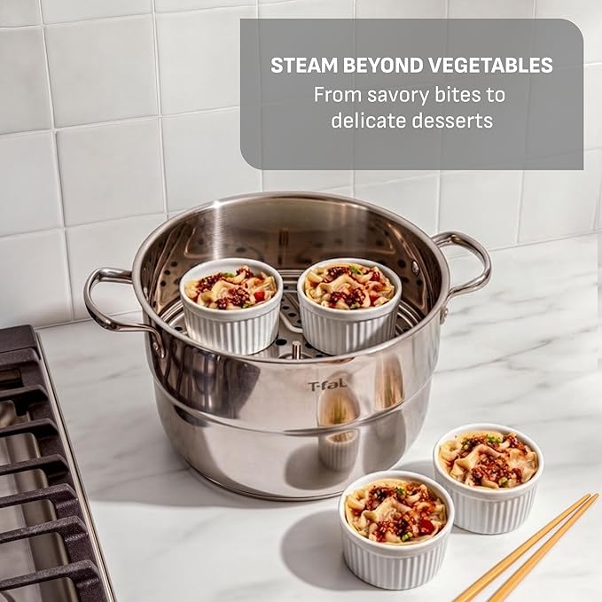 T-Fal Specialty 7.2 Quarts Stainless Steel Pan Stockpot with Lid, Induction Compatible, Dishwasher Safe, Oven Safe to 500°F, Stew Pot, Silver