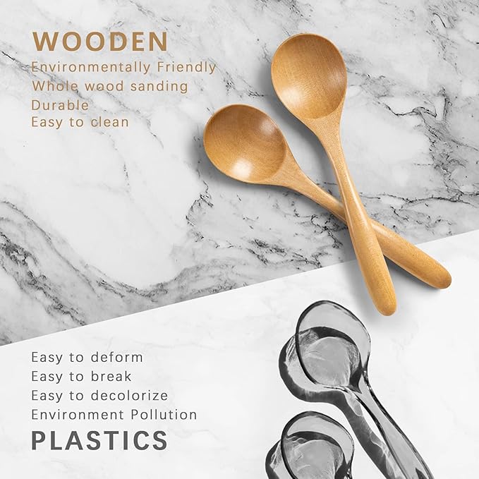 2 PCS Wooden Spoons for Honey, 6.7 inch Small Wooden Spoons - Terrific for Tea, Coffee & Soup, Little Schima Wood Serving Table Spoon Set, Bulk Bamboo Teaspoon for Eating with Unique Design