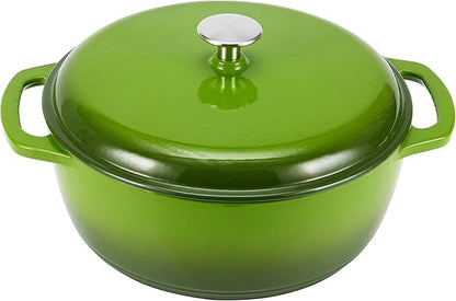 Amazon Basics Enameled Cast Iron Dutch Oven Pot with Lid, Round, Dual Handles, Heavy-Duty, Oven Safe for Stews, Roasting, Baking, 7.3-Quart, Green