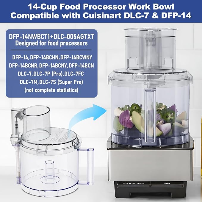 4 Locking Tabs DLC-005AGTXT1 Bowl and DFP-14NWBCT1X Cover 14-cup Food Processor Work Bowl Kits Fits Cuisinart DFP-14, DFP-14BCN, DFP-14BCNY Models