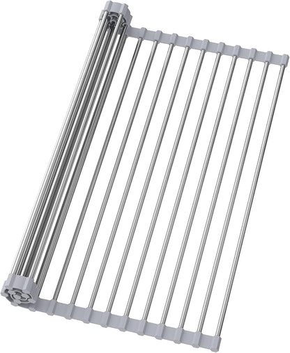 Roll Up Over Dish Rack 17.7”Lx15.5”W, Kitchen Drainer Rack, Gray