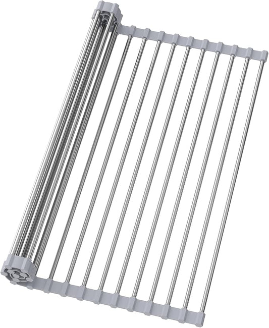Roll Up Over Dish Rack 17.7”Lx15.5”W, Kitchen Drainer Rack, Gray