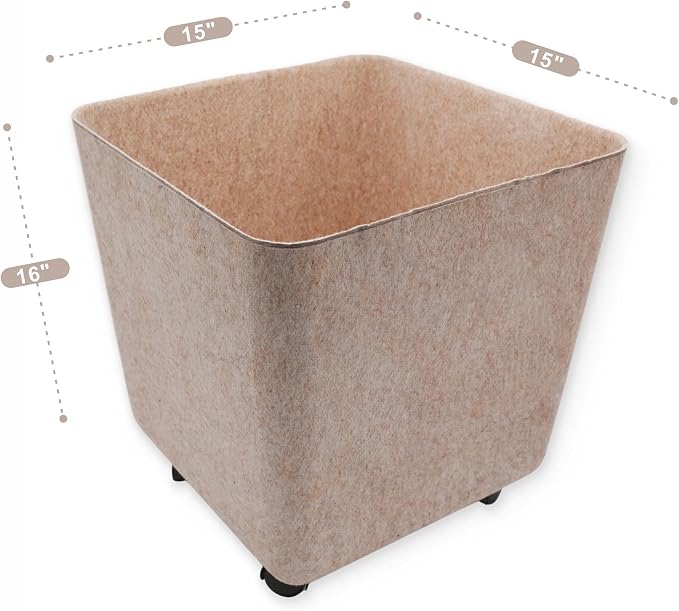 Welaxy Nodic large tall rolling Storage basket with wheels Mobile Office Felt open Bin for backpack Toys Pet Books Clothes throw blanket organize Closet Bathroom Pantry Kitchen (Oatmeal)