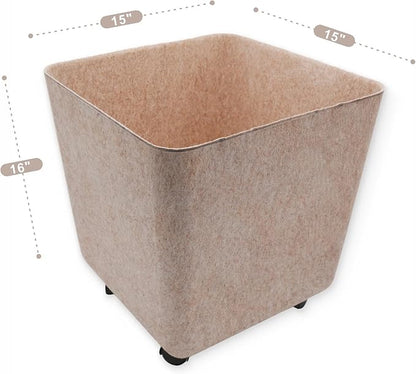 Welaxy Nodic large tall rolling Storage basket with wheels Mobile Office Felt open Bin for backpack Toys Pet Books Clothes throw blanket organize Closet Bathroom Pantry Kitchen (Oatmeal)