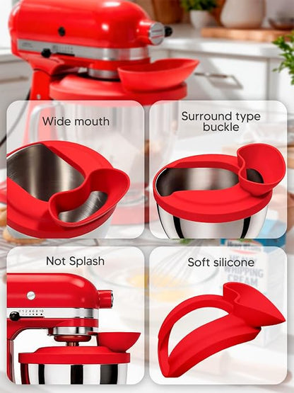 Silicone Kitchen Aid Splash Guard for Stand Mixer & Tilt Head Mixer, 4.5-5QT Mixing Bowl Pouring Shield & Flour Funnel, Kitchen Aid Accessories and Attachments - (Red)