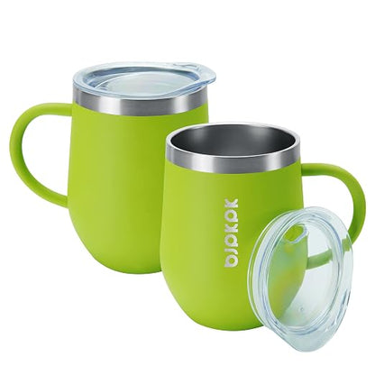 BJPKPK 2 pcs Insulated Coffee Mug, 12 oz Insulated Coffee Tumbler with Lid for Hot Drinks & Cold Drinks-Green