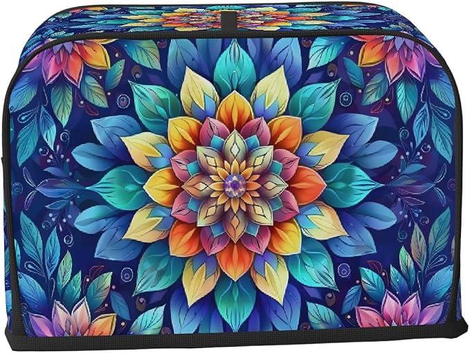 Mandala Ethnic Rainbow Toaster Cover 4 Slice Wide Slot Washable Kitchen Appliance Covers Fingerprint Bread Machine Dust Cover Small Toaster Oven Accessories Covers Bread Maker Bag Women Gift