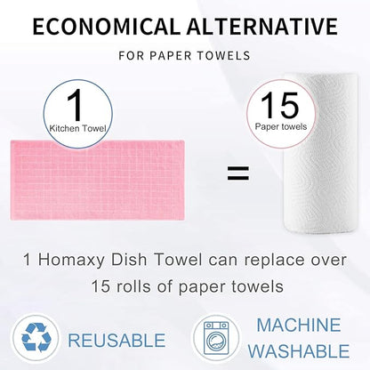 Homaxy 100% Cotton Terry Kitchen Towels(Pink, 13 x 28 inches), Checkered Designed, Soft and Super Absorbent Dish Towels, 18 Pack