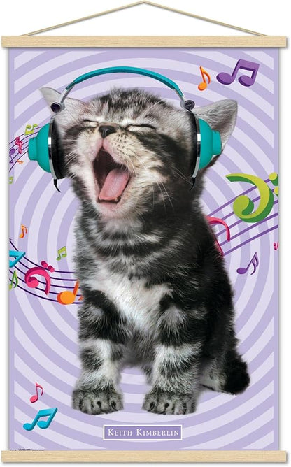 Trends International Keith Kimberlin - Kitten - Singing Wall Poster, 22.375" x 34", Premium Print and Beechwood Hanger Bundle
