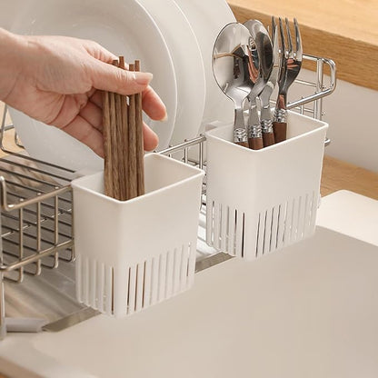 Cutlery Drying Rack - Utensil Drainer | Cutlery Drainer for Sink | Drying Rack Holder | Kitchen Drying Basket | Spoon Knife and Fork Storage Basket | Silverware Holder (White a 2pcs)