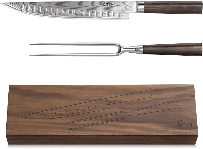 Cangshan HAKU Series 2-Piece Carving Set with Walnut Box, Forged X-7 Damascus Steel, 501158