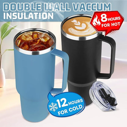40 oz Tumbler with Handle and Flip Straw, 100% Leakproof Insulated Tumbler with Lid and Straw, Stainless Steel Travel Coffee Mug, Insulated Coffee Thermal Cup for Cold and Hot (Maya Blue)