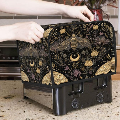 4 Slice Golden Moth Art Toaster Cover Waterproof Dust Fingerprint Bread Machine Cover Washable Kitchen Appliance Protector For Home Kitchen Bakeware Table Decor Women Gifts