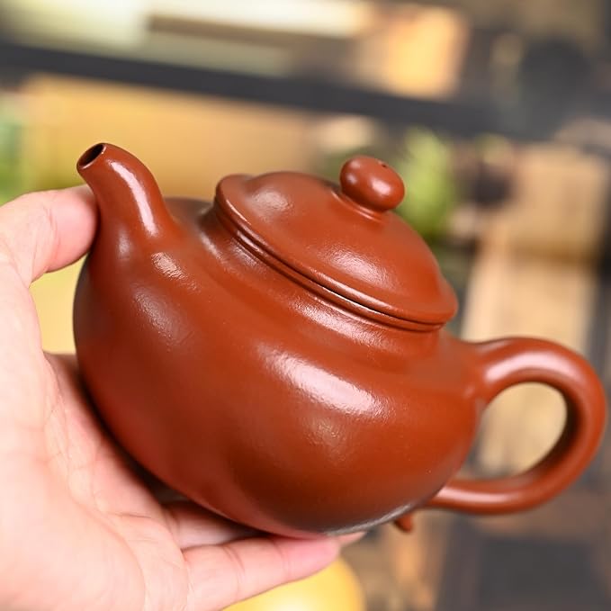 Handmade Purple Clay Teapot | Wrinkled Red Mud | 250cc | Lotus Seed Shape | 14 Holes Inner Push Water Outlet | Artisan Crafted Gongfu Tea Pot