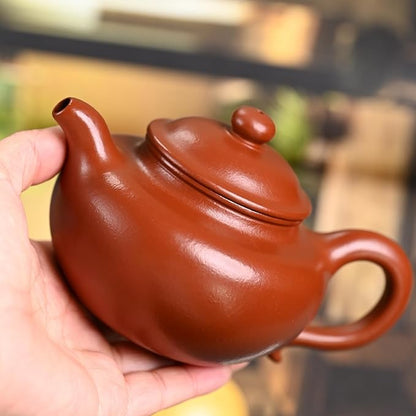 Handmade Purple Clay Teapot | Wrinkled Red Mud | 250cc | Lotus Seed Shape | 14 Holes Inner Push Water Outlet | Artisan Crafted Gongfu Tea Pot