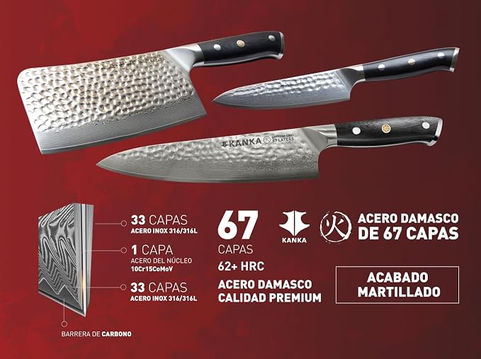 KANKA Grill 7" Damascus Steel Meat Cleaver Knife - Heavy Duty Butcher, Chopper, Razor Sharp, 67 Layers, G10 Black Fiberglass Handle, High Carbon Blade for Meat, Vegetables & Bone Cutting