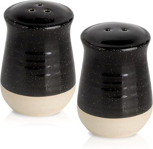 Hasense Salt and Pepper Shakers Set, Ceramic Salt Pepper Shaker for Kitchen, Black Farmhouse Decor Salt Container, Perfect for Cooking, Dining, Camping, BBQ